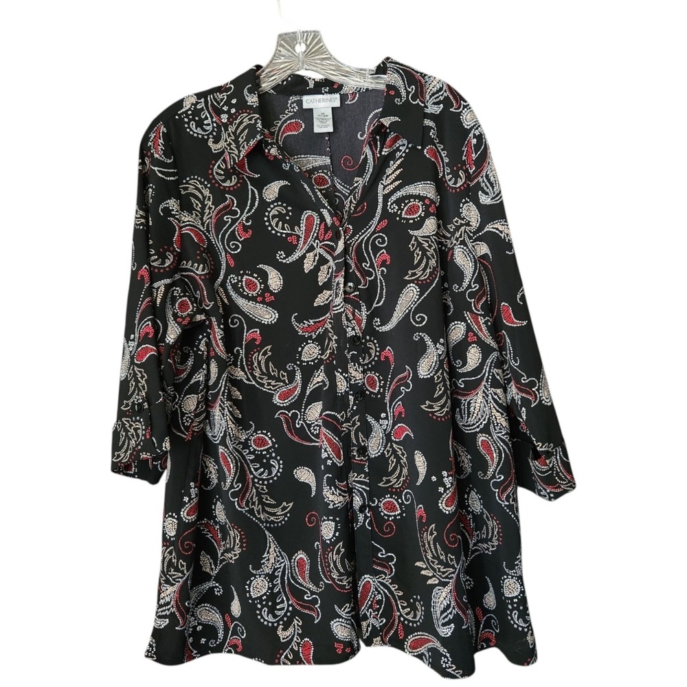 Catherines Paisley Top Button Down Shirt 0X 14/16W Relaxed Flowy Fit Boho Casual